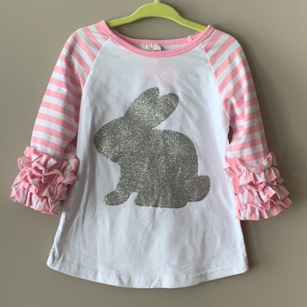 New Sparkling Bunny Ruffle Top - 12/18m, 2t & 3t k - Picture 1 of 3